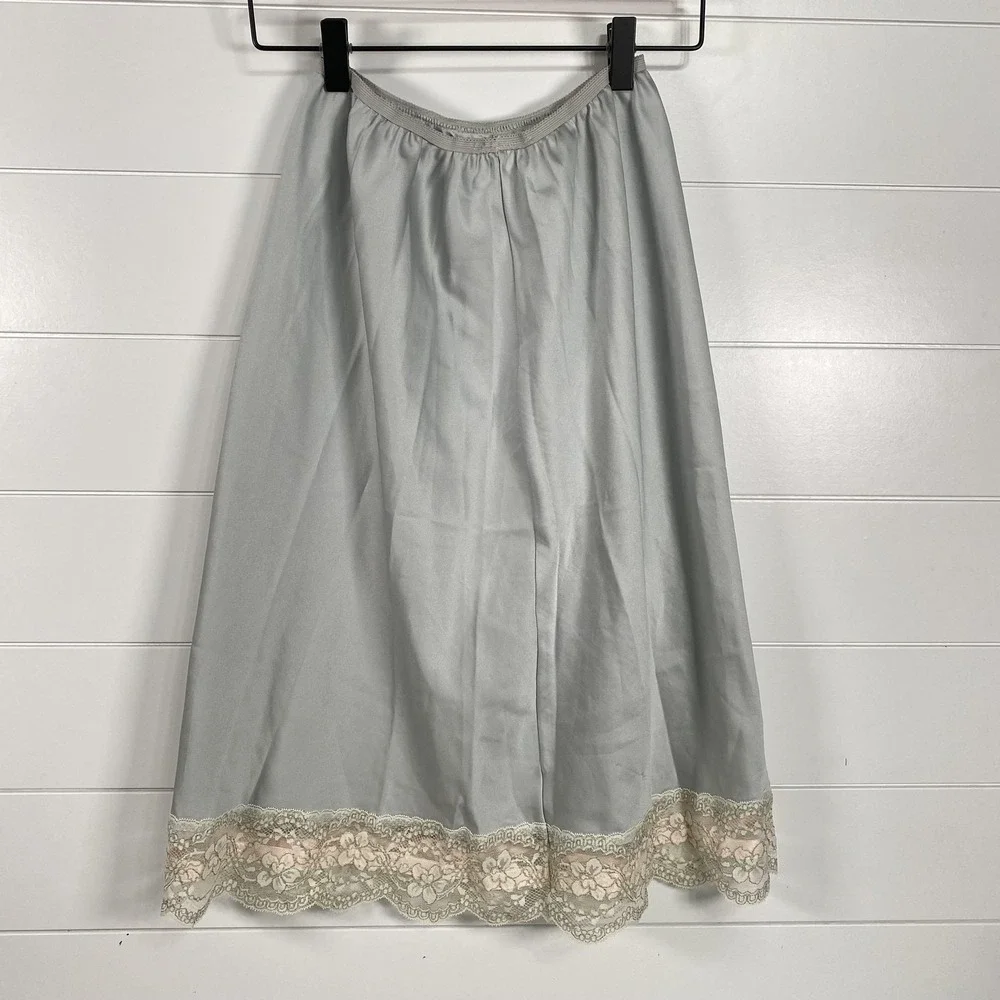 Xia Slip Skirt Womens Small Lace Trim Floral Satin Lingerie Made USA Vintage - Picture 3 of 12